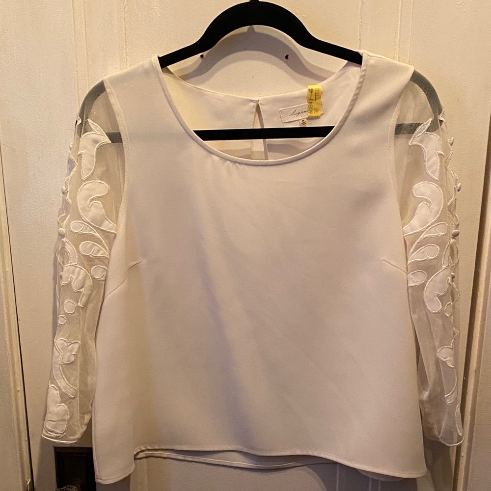 Chic Sheer Sleeve Blouse in Cream